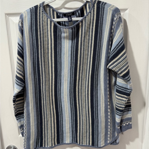 Chaps Sweaters - Chaps vintage Blue and Cream Striped Knit, size M